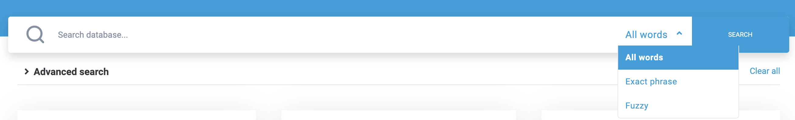 search menu with search options