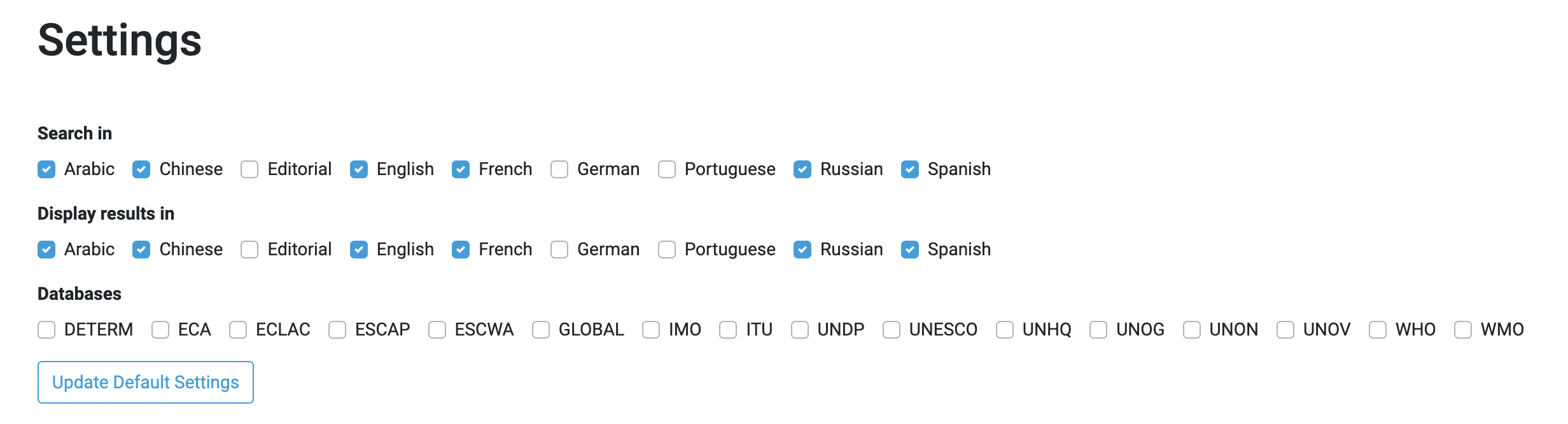 settings tab options