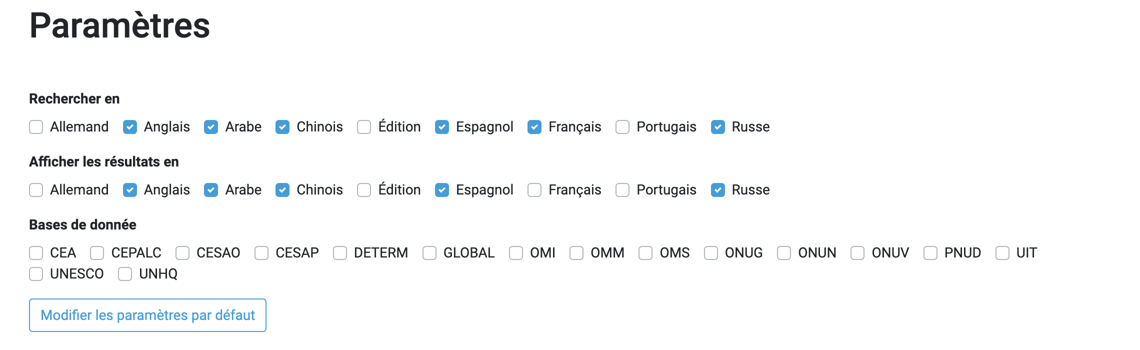 Options de paramétrage
